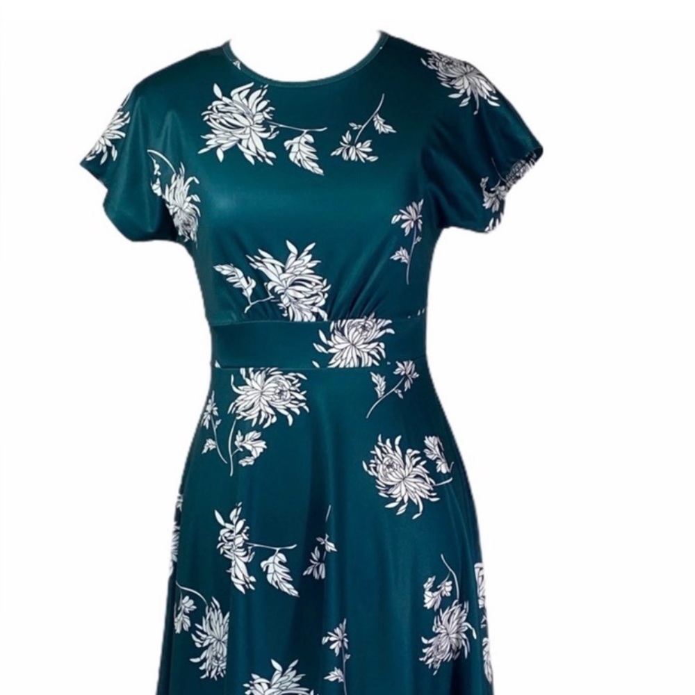 Women's Teal Floral Fit-and-Flare Dress